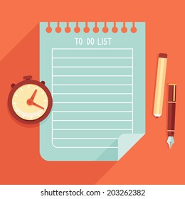 Vector illustration in flat style - to do list on notebook page