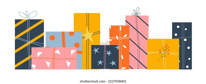 vector illustration in flat style. doodle with  christmas gift boxes