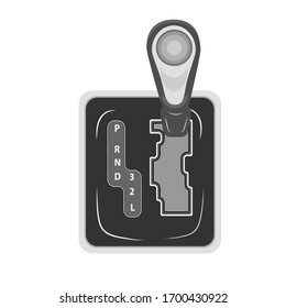  Ilustración vectorial. Dibujo de estilo plano. Caja de cambios para el camión. El mecanismo integrado en la máquina. Caja de cambios automática en negro y gris.