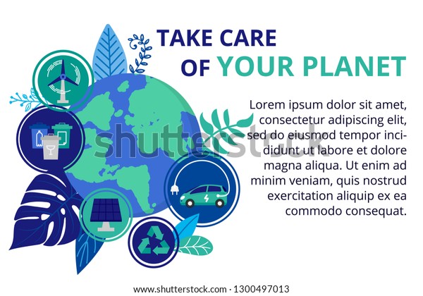 Vector illustration in\
flat style. Earth globe with electric car. Save the planet, save\
energy, the concept of the Earth day. Can use for website, banners\
and brochure.