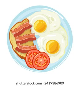 Vector illustration, flat style. English breakfast. Scrambled eggs with toast