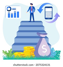 Vector illustration of flat style entrepreneurial concept. Business, business and career ideas. Success in trying.