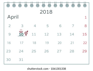 A vector illustration in flat style for equal pay day on second tuesday in April. A calendar with the symbol of raising awareness of the gender pay gap. No inequality pay between men and women