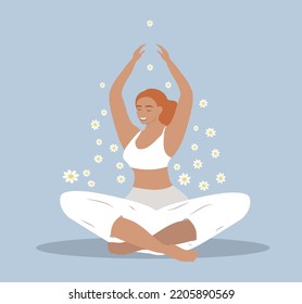 vector illustration in a flat style - a girl is meditating