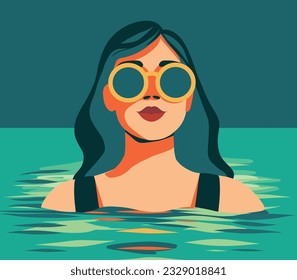 Vector illustration in a flat style. Girl in the sea. girl in the water. Vector simple graphics, flat style. girl on vacation. Tourist travel