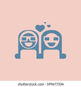 Vector illustration in flat style girls at the Cinema theater in 3D glasses