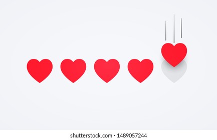 Estilo plano de la Ilustración vectorial que da la calificación de cinco corazones, concepto del Comentarios