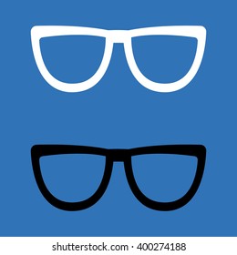 Ilustración vectorial de gafas de estilo plano. Resumen de iconos de gafas de ojos blancos y negros sobre fondo azul