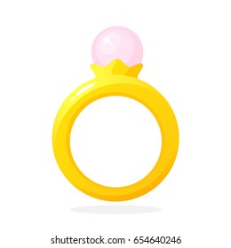 Vector illustration in flat style. Gold ring with pearl. Decoration for greeting cards, prints for clothes, infographics