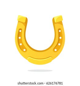 Vector illustration in flat style. Golden horseshoe for good luck. Decoration for greeting cards, prints for clothes, posters