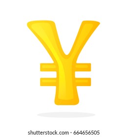 Vector illustration in flat style. Golden sign of Japanese yen or Chinese yuan with two lines. The symbol of world currencies. Decoration for menus, signboards, showcases and interfaces