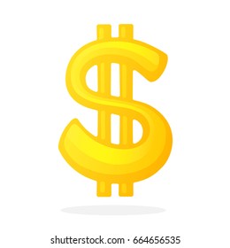 Vector illustration in flat style. Golden sign of American dollar with two vertical lines. The symbol of world currencies. Decoration for menus, signboards, showcases, posters and interfaces