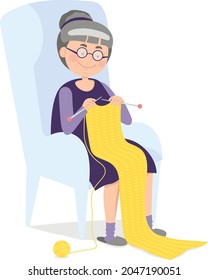 Vector Illustration Flat Style Grandmother Sits Stock Vector (Royalty ...