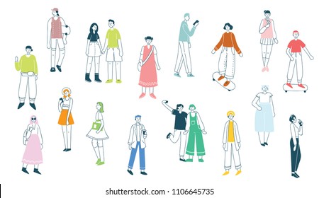 Vector illustration in a flat style of group of happy fashion people - best friends and couples