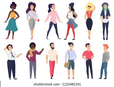Vector illustration in a flat style of group of different stylized people activities set.