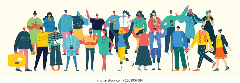 Vector illustration in a flat style of group of different activities of people 