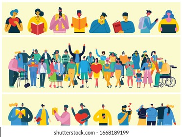 Vector illustration in a flat style of group of different activities of people