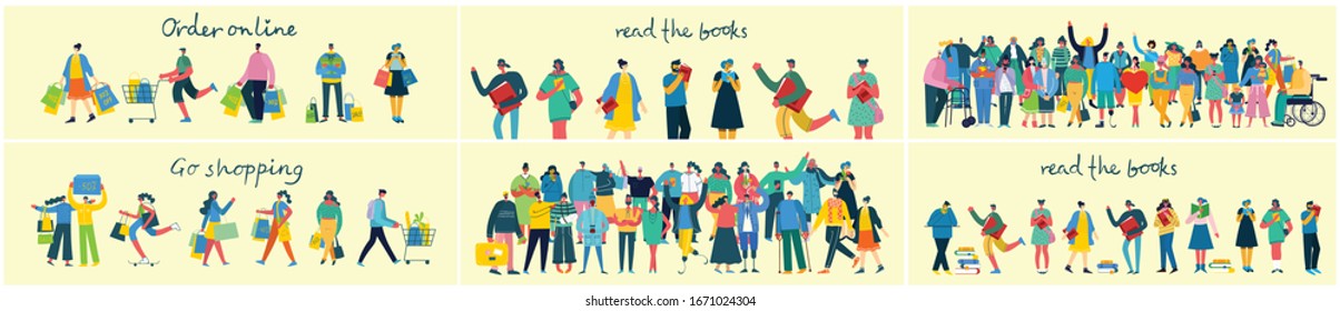 Vector illustration in a flat style of group of different activities of people