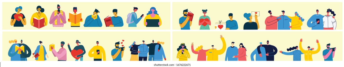 Vector illustration in a flat style of group of different activities of people