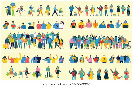 Vector illustration in a flat style of group of different activities of people