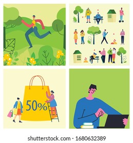 Vector illustration in a flat style of group of different activities of people