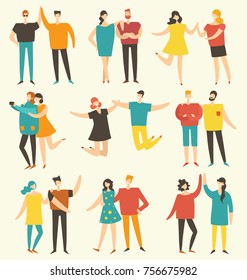 Vector illustration in a flat style of group of happy fashion people - best friends in casual clothes