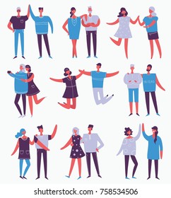 Vector illustration in a flat style of group of happy fashion people - best friends forever