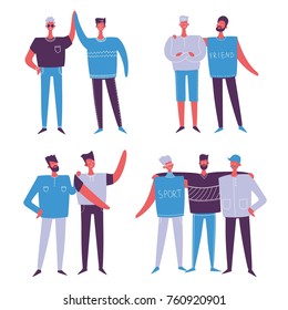Vector illustration in a flat style of group of happy fashion men - best friends forever