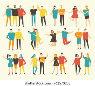 Vector illustration in a flat style of group of happy fashion people - best friends forever