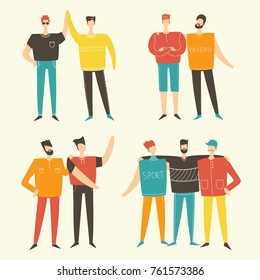 Vector illustration in a flat style of group of happy fashion men - best friends forever