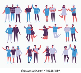 Vector illustration in a flat style of group of happy fashion people - best friends forever.