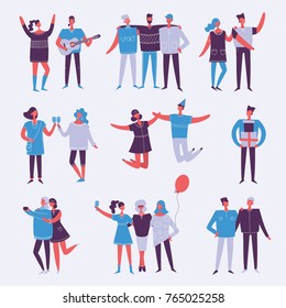 Vector illustration in a flat style of group of happy fashion people - best friends forever