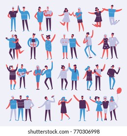 Vector illustration in a flat style of group of happy fashion people - best friends on the party
