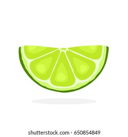 Vector illustration in flat style. Half lime slices. Healthy vegetarian food. Citrus fruits. Decoration for greeting cards, prints for clothes, posters, menus