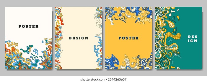 Vector illustration. Flat style hand drawn pattern frame. Trendy color design for poster, book cover, magazine, postcard, layout, flyer, banner template. Chemical concept of bacteria and cells