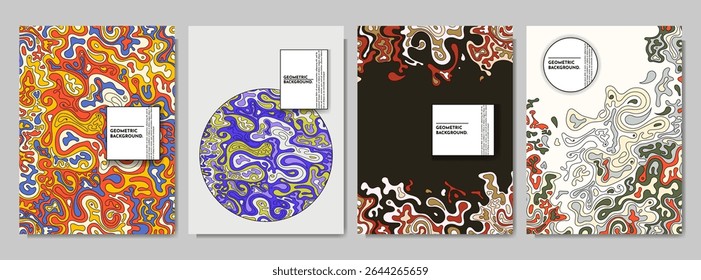 Vector illustration. Flat style hand drawn pattern frame. Trendy color design for poster, book cover, magazine, postcard, layout, flyer, banner template. Cool fashionable ornament texture