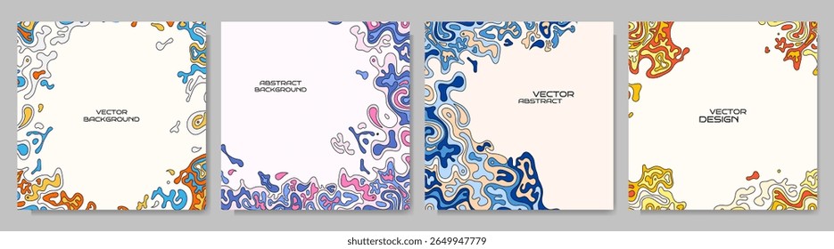 Ilustração vetorial. Quadro de padrão desenhado à mão em estilo plano. Elementos de design de cor da moda para modelo de mídia social, banner da web, post do blog, papel de parede. Desenhar linhas e formas de espiral