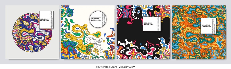 Vector illustration. Flat style hand drawn pattern frame. Trendy color design for social media, blog post, web banner template. Cool fashionable ornament texture. Chemical concept of bacteria and cell