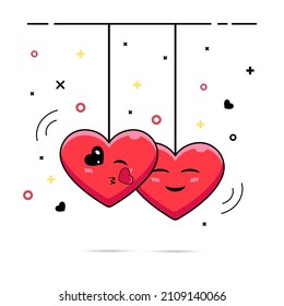 Vector illustration in a flat style. Happy Valentine's Day greeting card. Loving couple of hearts.