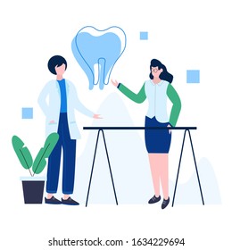 Vector illustration of flat style health. Doctor, patient. Dental health consultation
