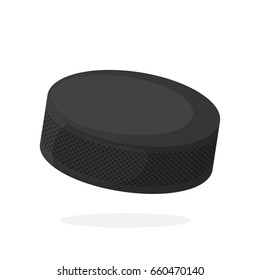 Vector illustration in flat style. Hockey puck. Sports equipment. Decoration for greeting cards, prints for clothes, posters, wallpapers