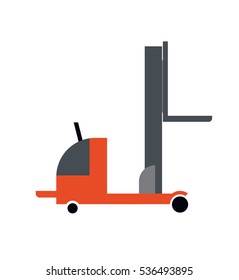 Vector illustration in a flat style icons cargo transportation goods by road trucks, loading and unloading of goods lift trucks, varieties forklifts