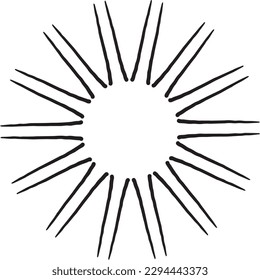 Vector illustration flat style. Isolated on transparency background. sun and rays with a brush. Abstract sketch.