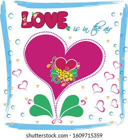 Vector illustration, flat style, lettering, Valentine Day decoration, trend style, greeting card.
