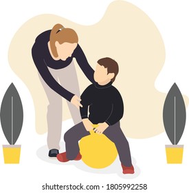 Vector illustration in flat style. Loving Mother Playing and Enjoying Good Quality Mommy Time With Their Happy Children of Cartoon Illustrations.