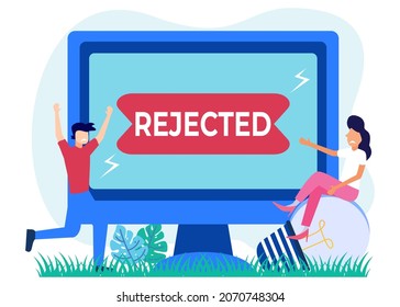 Vector illustration of flat style male and female characters annoyed at requests rejected by institutions and companies.
