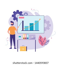 vector illustration. flat style. man presenting a project vector