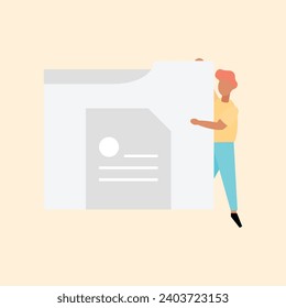 Ilustración vectorial en estilo plano de un hombre con documentos en sus manos
