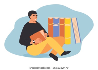 vector illustration in flat style. man reads book