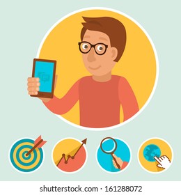 Vector illustration in flat style - manager and marketing icons